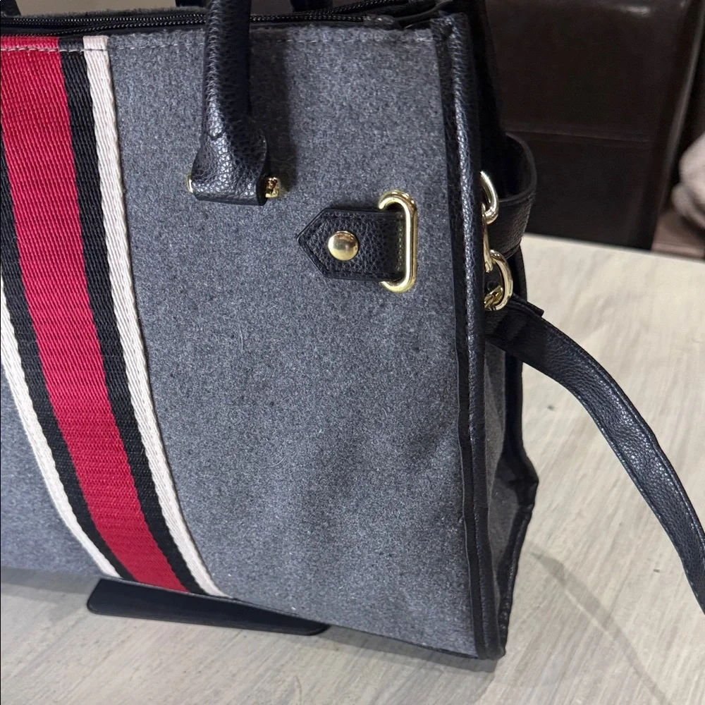Source Unknown Gray Satchel/Crossbody with Bold Red Accent